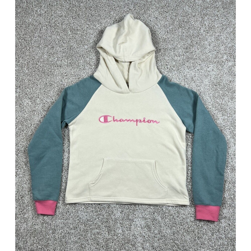 NWT Champion Girls Large 14 Colorblock Hoodie Fleece Pullover Sweatshirt
